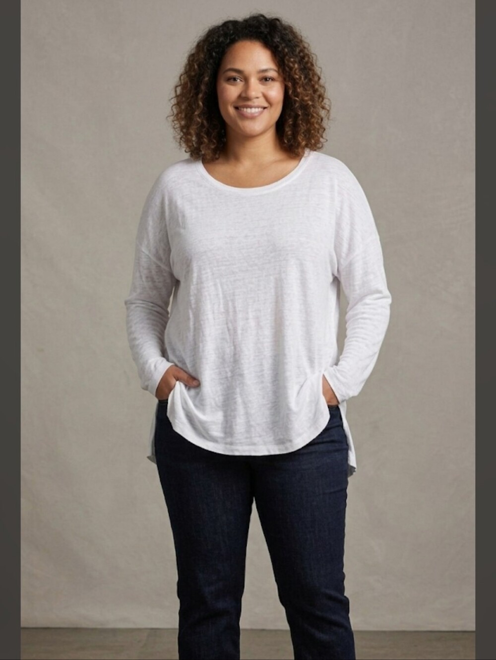 EILEEN FISHER Women Top Size XL White 100% Organic Linen Top Oversize
